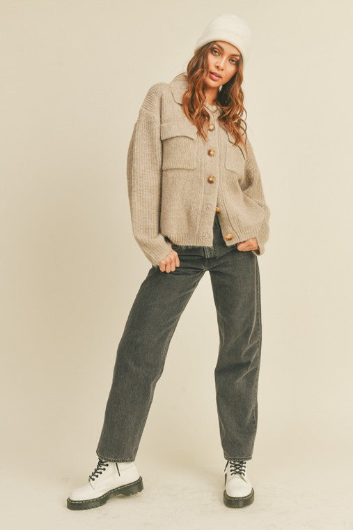 Rib Knit Shirt Cardigan - Premium  from Lush Clothing - Just $61.60! Shop now at Alexi and Gray