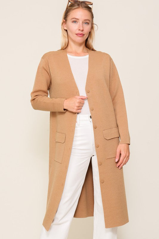 Button Front V Neck Kimono Cardigan - Premium  from Lumiere - Just $52.14! Shop now at Alexi and Gray
