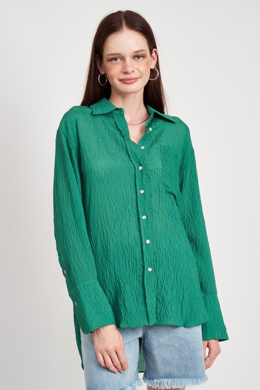 BUTTON DOWN WRINKLED SHIRT - Premium  from Emory Park - Just $54.60! Shop now at Alexi and Gray