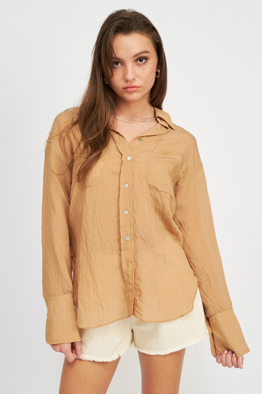 BUTTON DOWN WRINKLED SHIRT - Premium  from Emory Park - Just $54.60! Shop now at Alexi and Gray