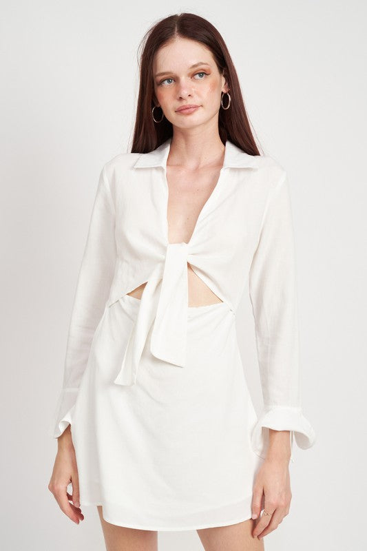 MINI LONG SLEEVE DRESS WITH FRONT TIE - Premium  from Emory Park - Just $75.40! Shop now at Alexi and Gray