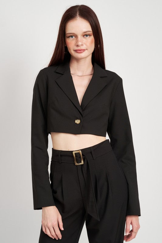 CROPPED JACKET WITH SHIRRED DETAIL - Premium  from Emory Park - Just $63.70! Shop now at Alexi and Gray