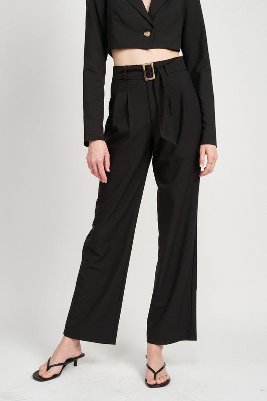 PLEATED SIDE LEG PANTS WITH BELT - Premium  from Emory Park - Just $58.50! Shop now at Alexi and Gray