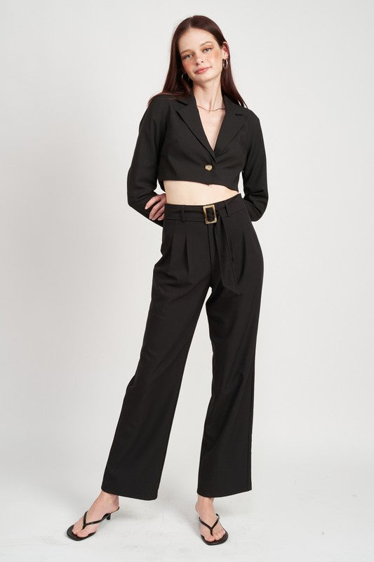 PLEATED SIDE LEG PANTS WITH BELT - Premium  from Emory Park - Just $58.50! Shop now at Alexi and Gray