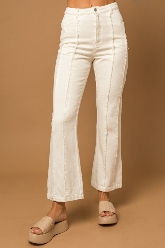 FRAYED HEM FLARE PANTS - Premium  from Gilli - Just $49.50! Shop now at Alexi and Gray