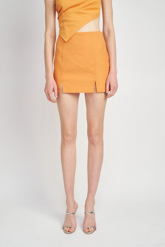 HIGH WAIST MINI SKIRT WITH SLITS - Premium  from Emory Park - Just $49.40! Shop now at Alexi and Gray
