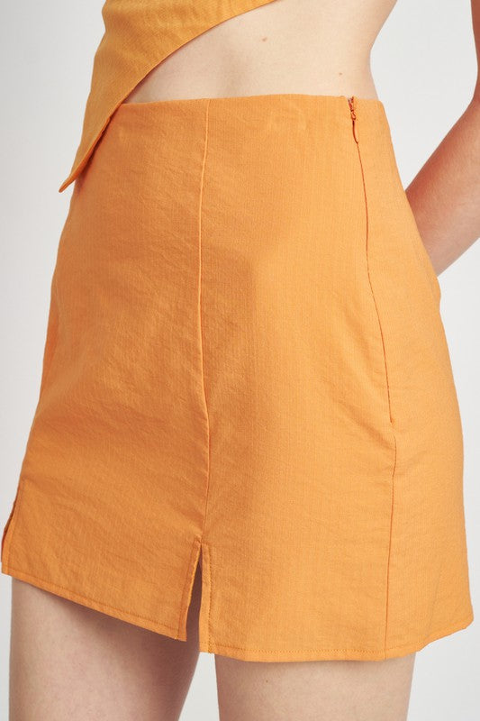 HIGH WAIST MINI SKIRT WITH SLITS - Premium  from Emory Park - Just $49.40! Shop now at Alexi and Gray
