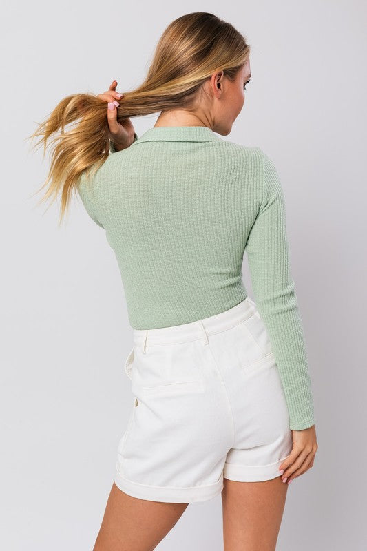 LONG SLEEVE COLLARED BODYSUIT - Premium  from LE LIS - Just $31.90! Shop now at Alexi and Gray