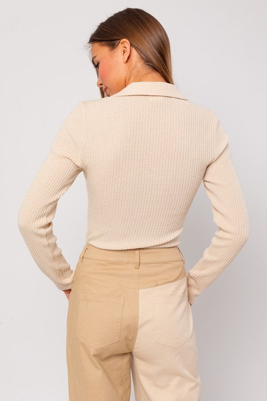 LONG SLEEVE COLLARED BODYSUIT - Premium  from LE LIS - Just $31.90! Shop now at Alexi and Gray