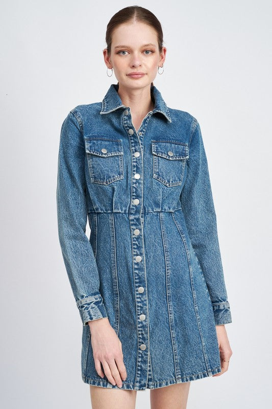 DENIM SHIRT DRESS WTIH CINCHED WAIST - Premium  from Emory Park - Just $80.60! Shop now at Alexi and Gray