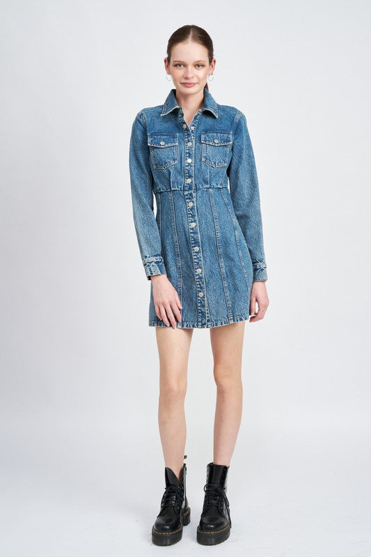 DENIM SHIRT DRESS WTIH CINCHED WAIST - Premium  from Emory Park - Just $80.60! Shop now at Alexi and Gray