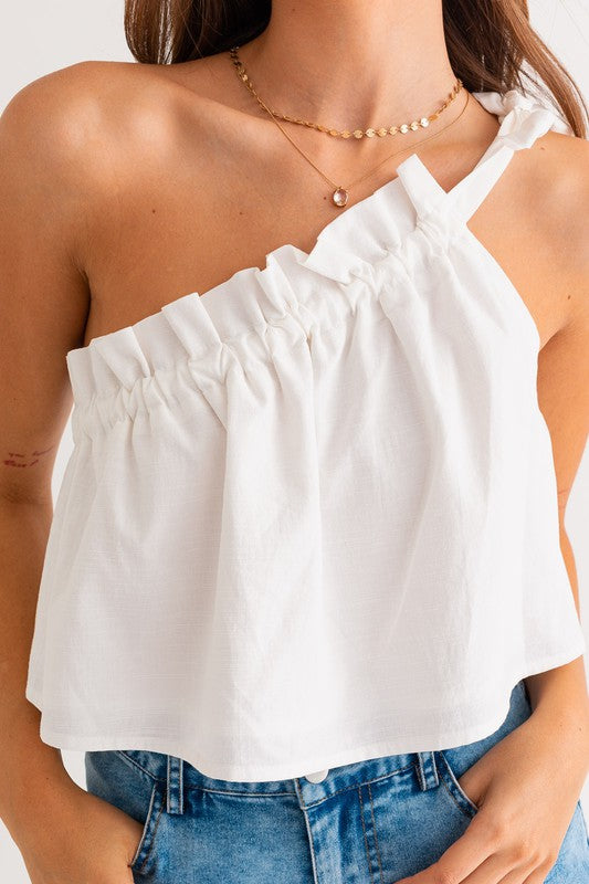 ASYMMETRICAL RUFFLE CROP TOP - Premium  from LE LIS - Just $30.80! Shop now at Alexi and Gray