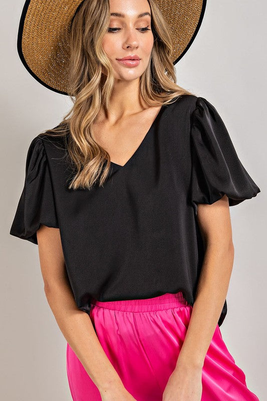 V-NECK PUFF SLEEVE BLOUSE TOP - Premium  from eesome - Just $35.08! Shop now at Alexi and Gray