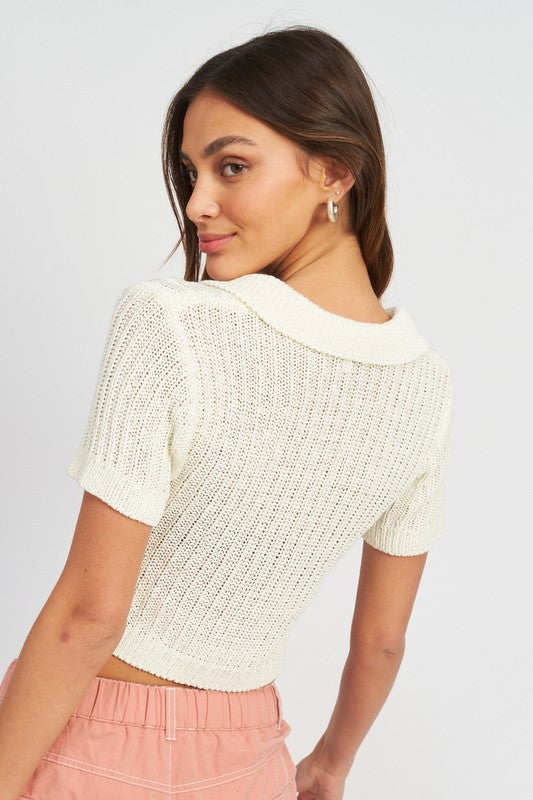 RIBBED KNIT COLLARED CROP TOP - Premium  from Emory Park - Just $37.70! Shop now at Alexi and Gray
