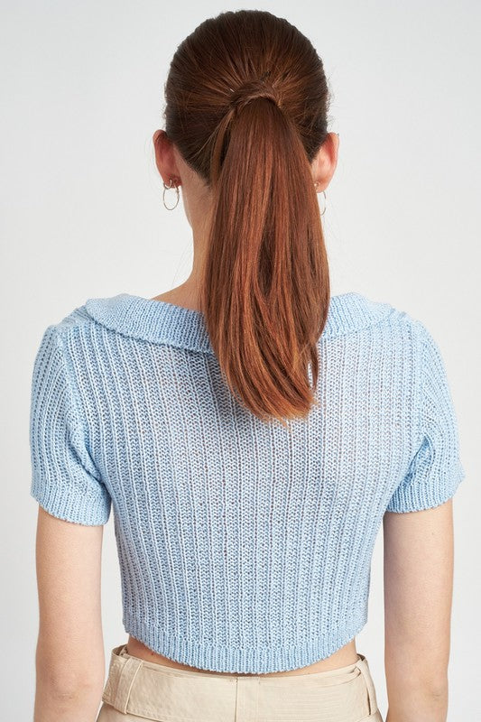 RIBBED KNIT COLLARED CROP TOP - Premium  from Emory Park - Just $37.70! Shop now at Alexi and Gray