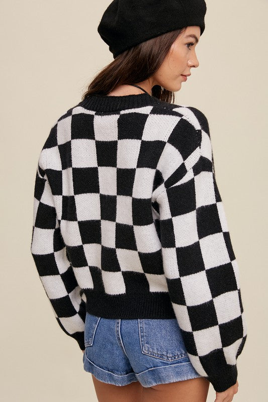 Bold Gingham Sweater Weaved Crop Cardigan - Premium  from Listicle - Just $51.66! Shop now at Alexi and Gray