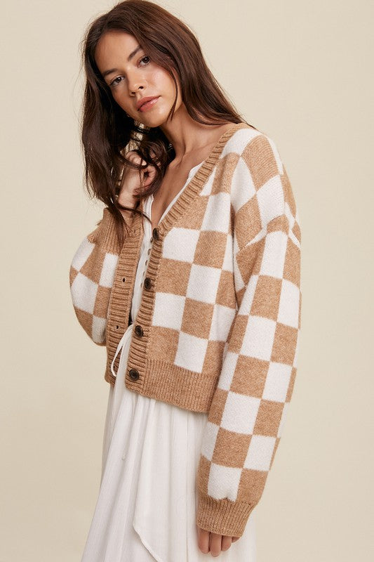 Bold Gingham Sweater Weaved Crop Cardigan - Premium  from Listicle - Just $51.66! Shop now at Alexi and Gray