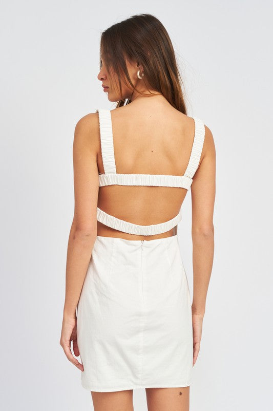 SQUARE NECK MINI DRESS WITH ELASTIC BACK DETAIL - Premium  from Emory Park - Just $45.50! Shop now at Alexi and Gray