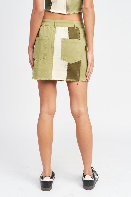 HIGH RISE COLOR BLOCK SKIRT - Premium  from Emory Park - Just $50.70! Shop now at Alexi and Gray