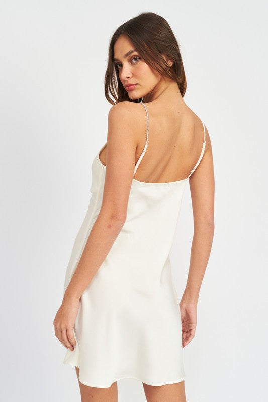 RHINESTONE STRAP MINI SLIP DRESS - Premium  from Emory Park - Just $41.60! Shop now at Alexi and Gray