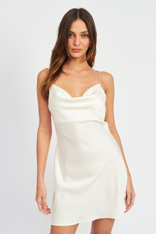 RHINESTONE STRAP MINI SLIP DRESS - Premium  from Emory Park - Just $41.60! Shop now at Alexi and Gray