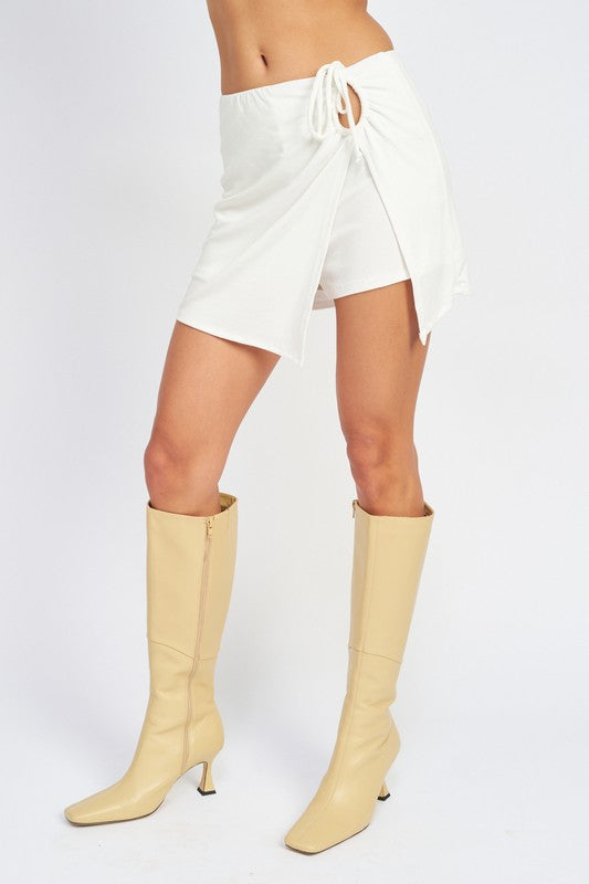 RUCHED MINI SKIRT WITH SIDE SLIT - Premium  from Emory Park - Just $37.70! Shop now at Alexi and Gray