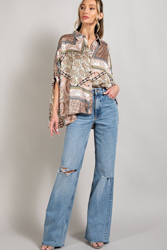 PRINTED HALF SLEEVE BLOUSE TOP - Premium  from eesome - Just $39.48! Shop now at Alexi and Gray