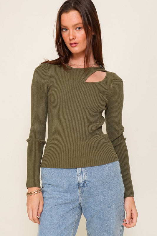 Cut Out Long Sleeve Sweater Top - Premium  from TIMING - Just $30.18! Shop now at Alexi and Gray
