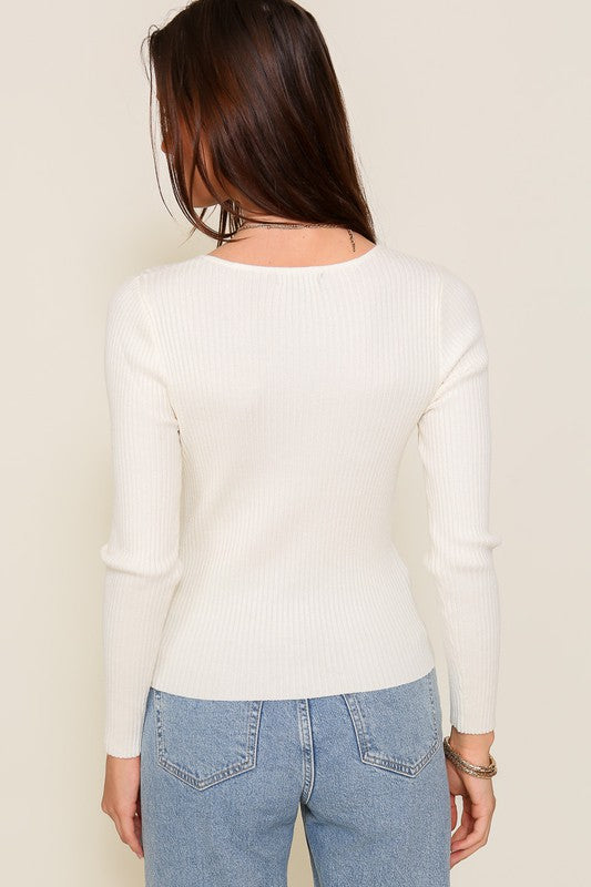 Cut Out Long Sleeve Sweater Top - Premium  from TIMING - Just $30.18! Shop now at Alexi and Gray