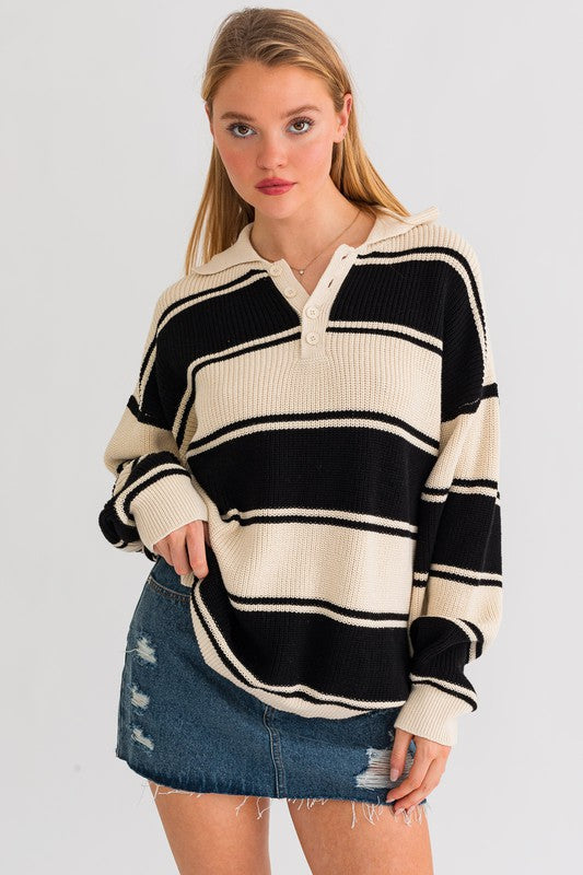 Collared Oversized Sweater Top - Premium  from LE LIS - Just $51.66! Shop now at Alexi and Gray