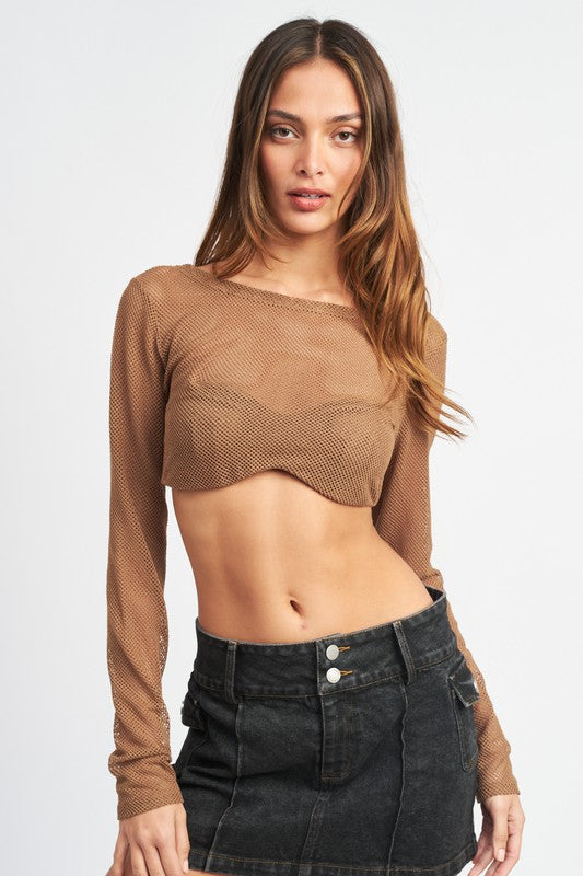 LONG SLEEVE MESH BRA TOP - Premium  from Emory Park - Just $45.00! Shop now at Alexi and Gray