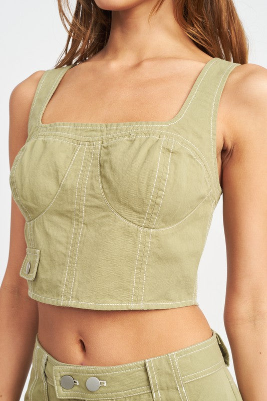 CROPPED CONTRAST CORSET TOP - Premium  from Emory Park - Just $44.20! Shop now at Alexi and Gray