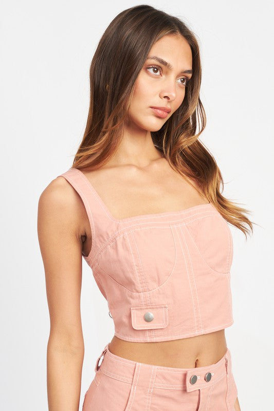 CROPPED CONTRAST CORSET TOP - Premium  from Emory Park - Just $44.20! Shop now at Alexi and Gray
