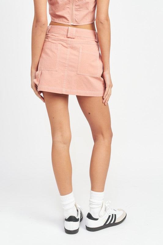CONTRAST STITCHING MINI SKIRT - Premium  from Emory Park - Just $46.80! Shop now at Alexi and Gray