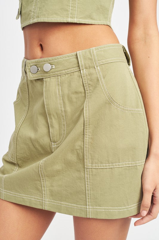 CONTRAST STITCHING MINI SKIRT - Premium  from Emory Park - Just $46.80! Shop now at Alexi and Gray