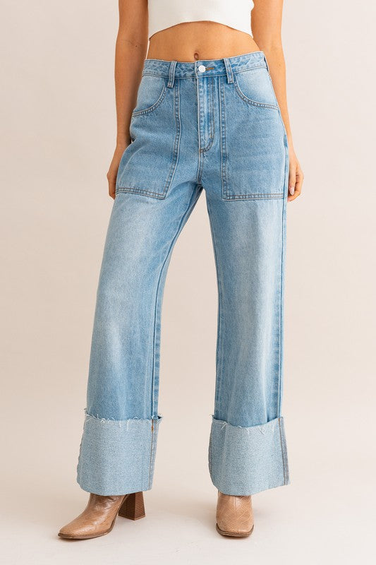 High-Waisted Wide Leg Cuffed Jeans - Premium  from LE LIS - Just $52.70! Shop now at Alexi and Gray