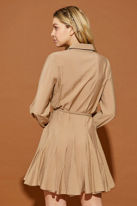 Twisted Belt Shirt Dress - Premium  from Mustard Seed - Just $37.36! Shop now at Alexi and Gray