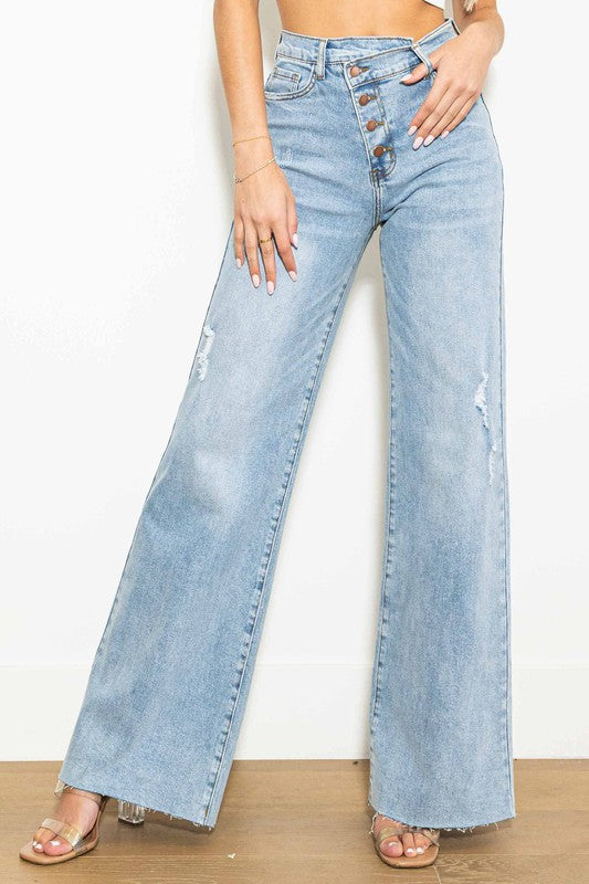 Criss Cross High Waisted Wide Leg Jeans - Premium  from Vibrant M.i.U - Just $50.04! Shop now at Alexi and Gray