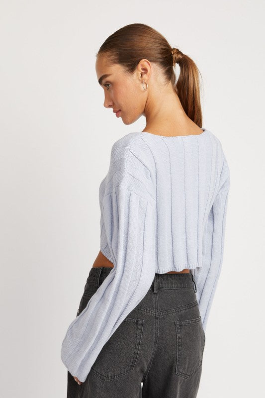 WIDE RIB LONG SLEEVE V NECK TOP - Premium  from Emory Park - Just $45.50! Shop now at Alexi and Gray