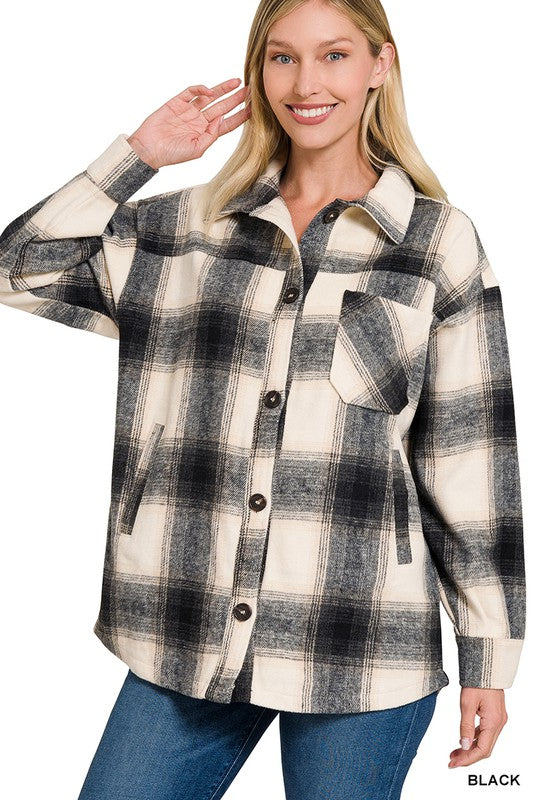 OVERSIZED YARN DYED PLAID LONGLINE SHACKET - Premium  from ZENANA - Just $36.30! Shop now at Alexi and Gray