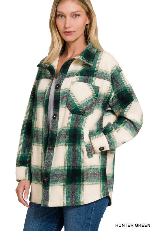 OVERSIZED YARN DYED PLAID LONGLINE SHACKET - Premium  from ZENANA - Just $25.42! Shop now at Alexi and Gray