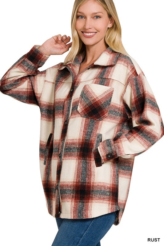 OVERSIZED YARN DYED PLAID LONGLINE SHACKET - Premium  from ZENANA - Just $25.42! Shop now at Alexi and Gray