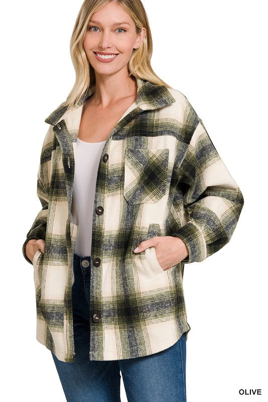 OVERSIZED YARN DYED PLAID LONGLINE SHACKET - Premium  from ZENANA - Just $36.30! Shop now at Alexi and Gray
