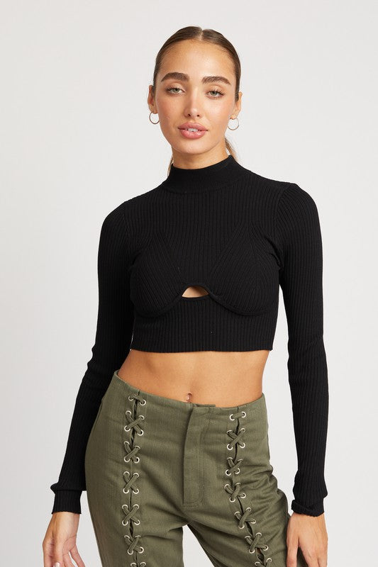 MOCK NECK CROP TOP WITH CUT OUT - Premium  from Emory Park - Just $46.80! Shop now at Alexi and Gray