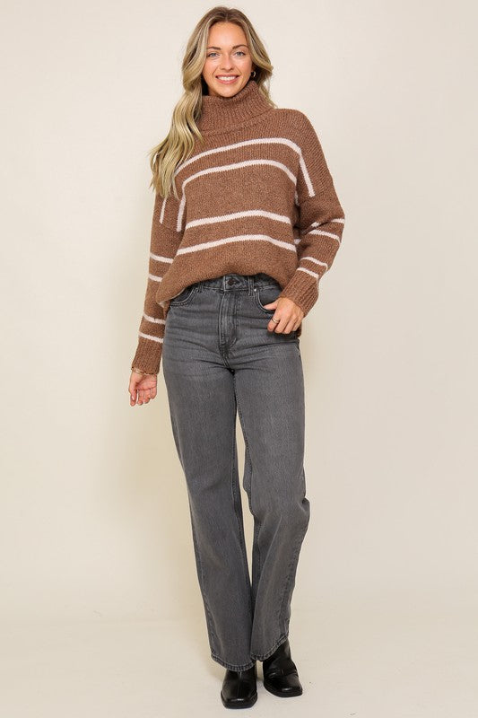 Turtle Neck Pinstripe Sweater - Premium  from Lumiere - Just $43.34! Shop now at Alexi and Gray