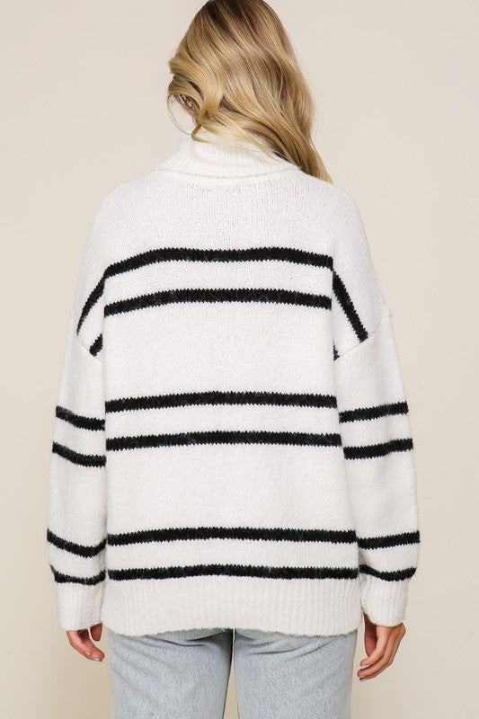 Turtle Neck Pinstripe Sweater - Premium  from Lumiere - Just $43.34! Shop now at Alexi and Gray