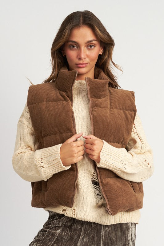 CORDUROY PUFFER VEST - Premium  from Emory Park - Just $87.10! Shop now at Alexi and Gray