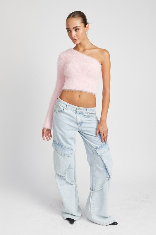 ONE SHOULDER FLUFFY SWEATER TOP - Premium  from Emory Park - Just $50.70! Shop now at Alexi and Gray
