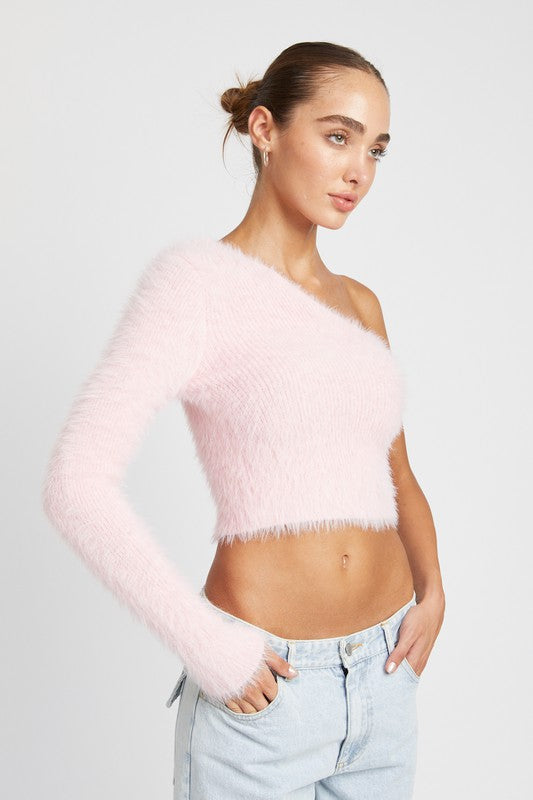 ONE SHOULDER FLUFFY SWEATER TOP - Premium  from Emory Park - Just $50.70! Shop now at Alexi and Gray
