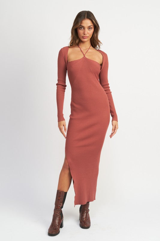 HALTER NECK MAXI DRESS WITH SLIT - Premium  from Emory Park - Just $61.10! Shop now at Alexi and Gray
